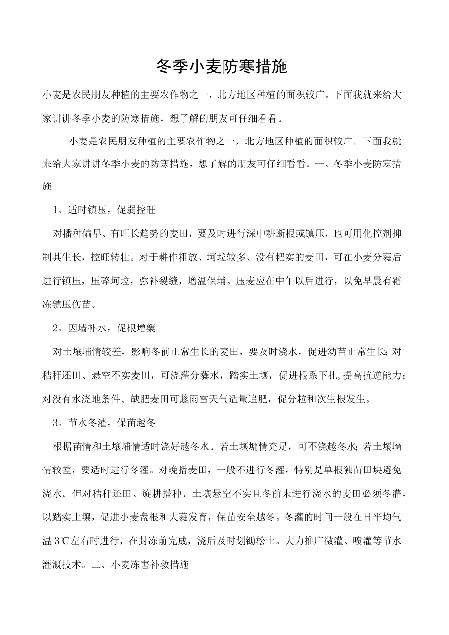 冬季小麦防寒措施.docx_第1页