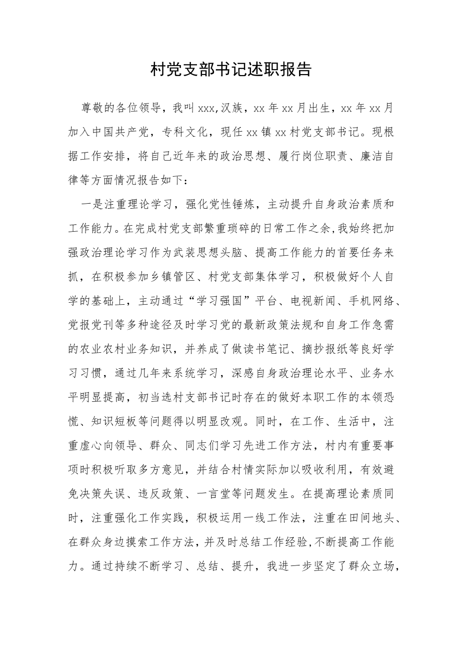 村党支部书记述职报告.docx_第1页