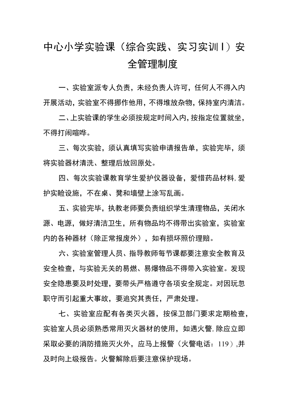 中心小学实验课（综合实践、实习实训）安全管理制度.docx_第1页