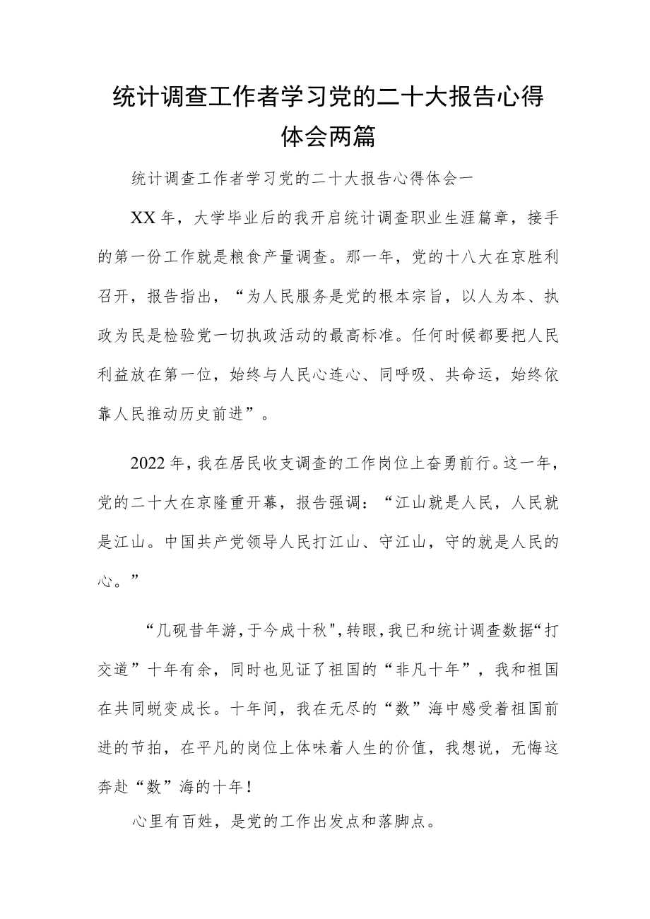 统计调查工作者学习党的二十大报告心得体会两篇.docx_第1页