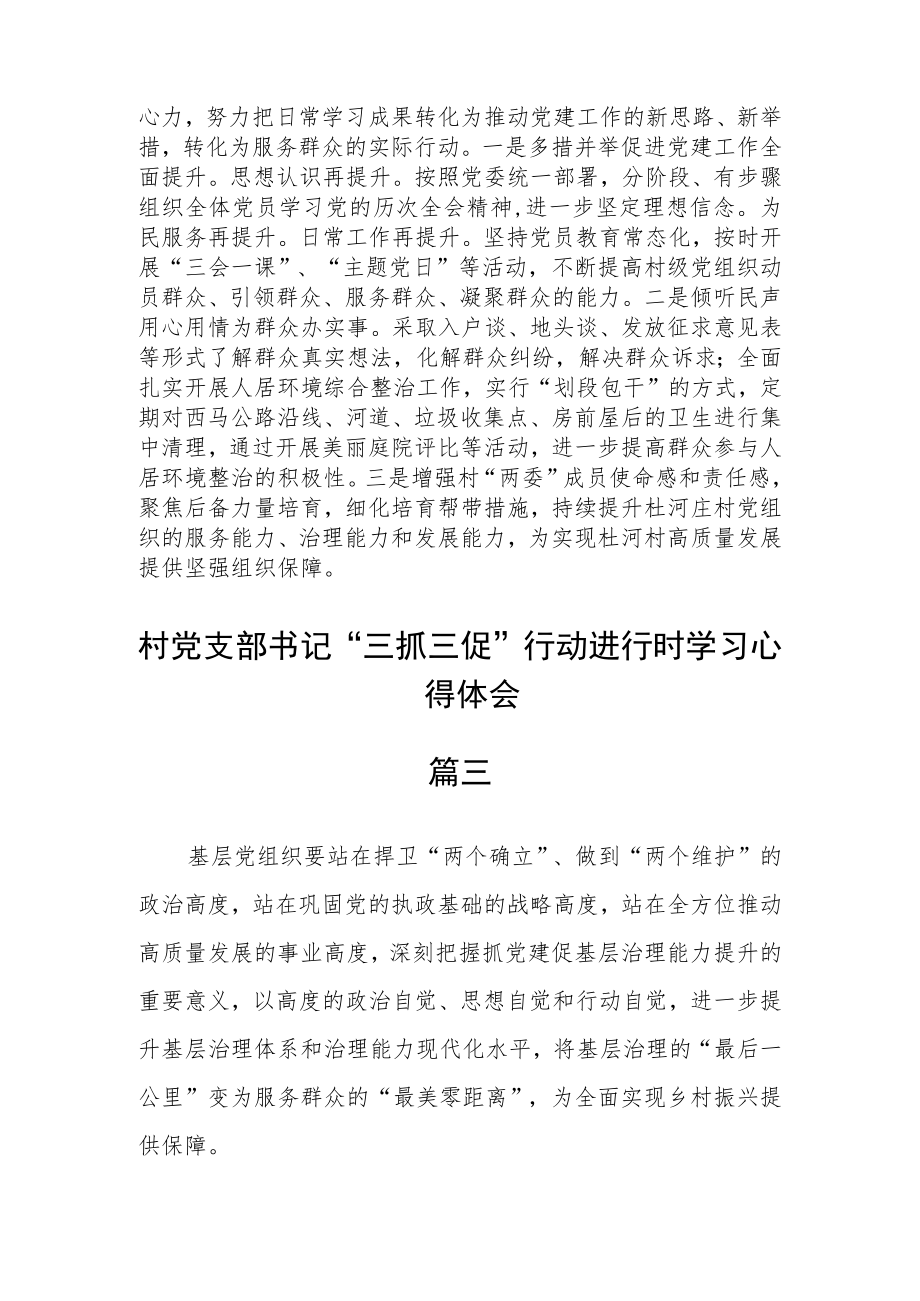 村党支部书记“三抓三促”行动进行时学习心得体会3篇.docx_第2页