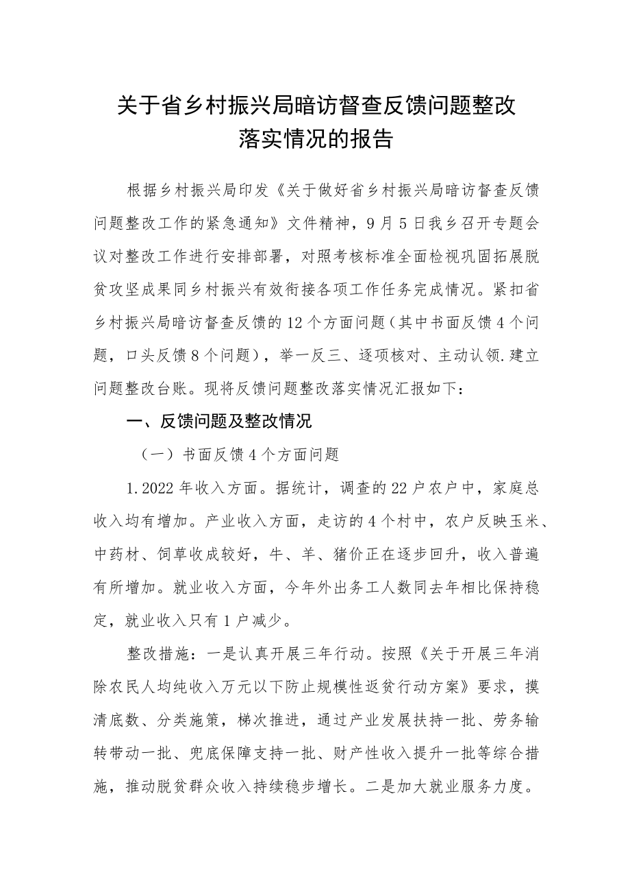 关于省乡村振兴局暗访督查反馈问题整改落实情况的报告.docx_第1页