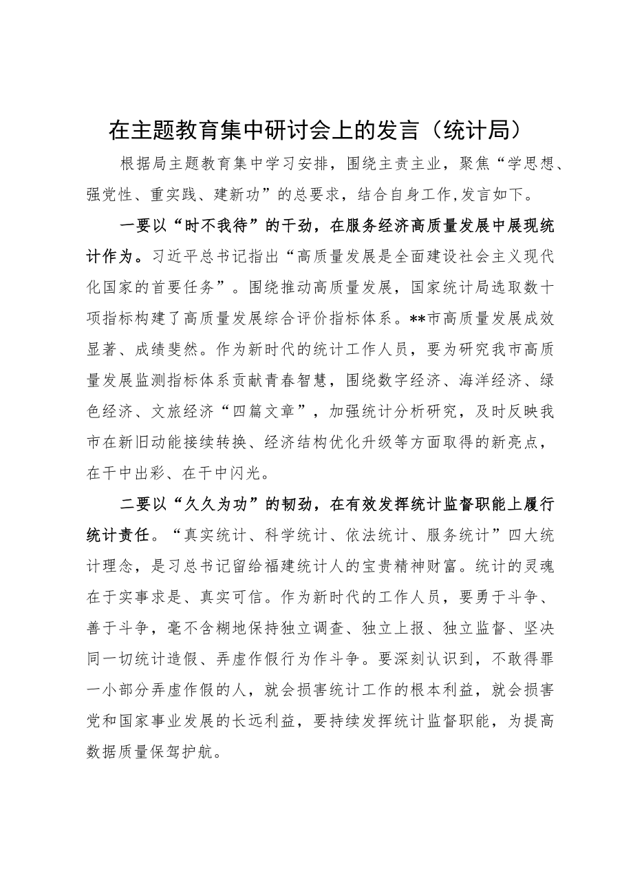 在主题教育集中研讨会上的发言（统计局）.docx_第1页