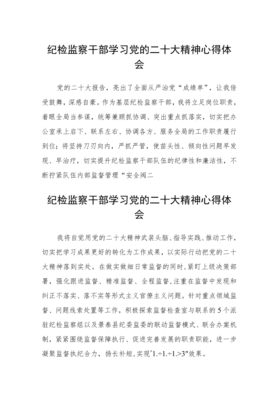 (3篇)纪检监察干部学习党的二十大精神心得体会范文.docx_第1页