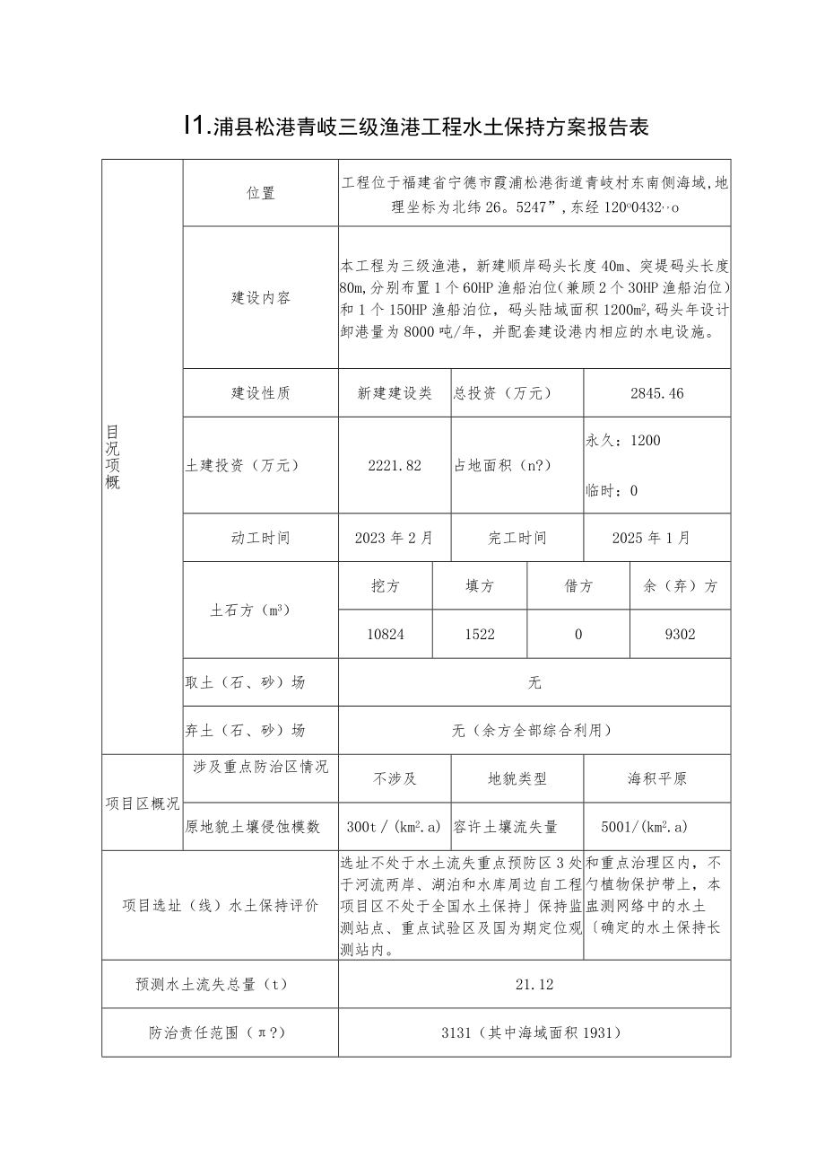 霞浦县松港青岐三级渔港工程水土保持方案报告表.docx_第1页