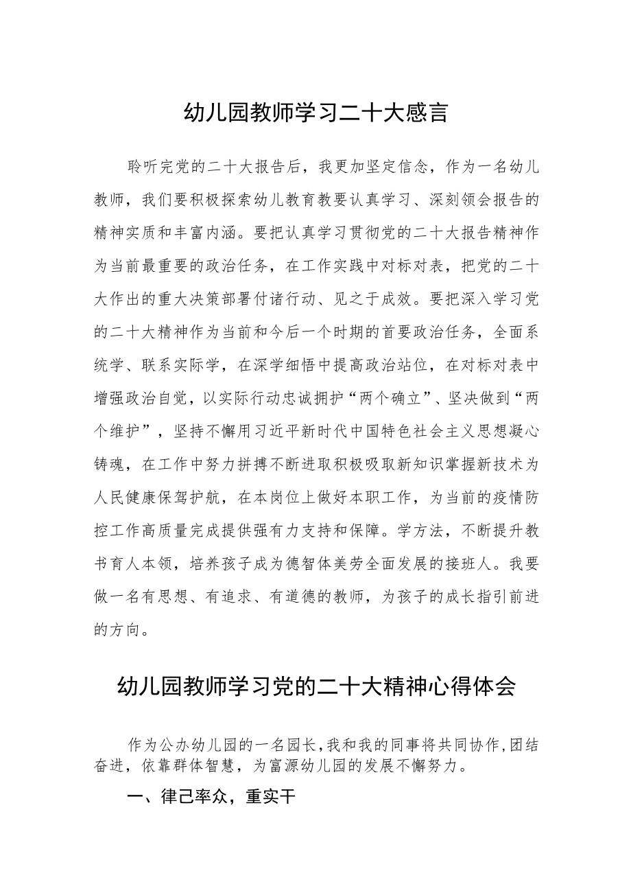 （共三篇）幼儿园教师学习二十大感言范文.docx_第1页