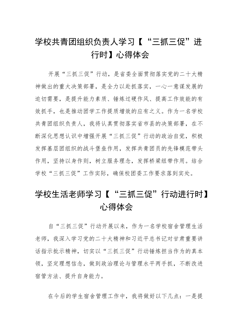 （共三篇）学校共青团组织负责人学习【“三抓三促”进行时】心得体会.docx_第1页