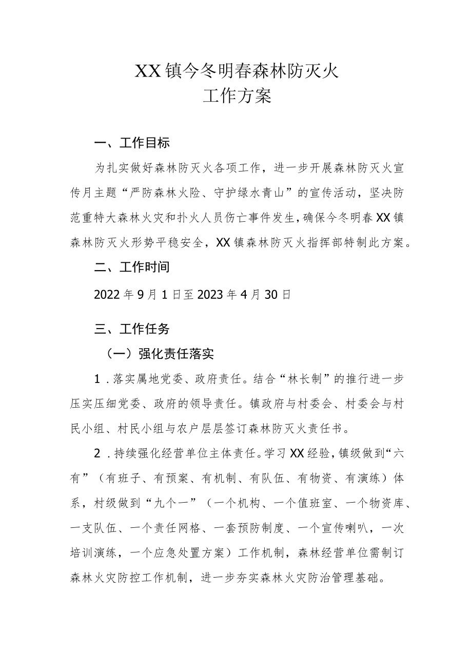 XX镇今冬明春森林防灭火工作方案.docx_第1页