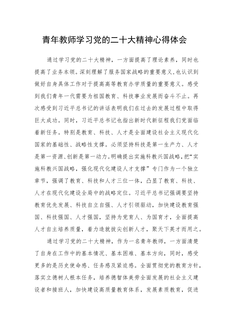 （共三篇）青年教师学习党的二十大精神心得体会范文.docx_第1页