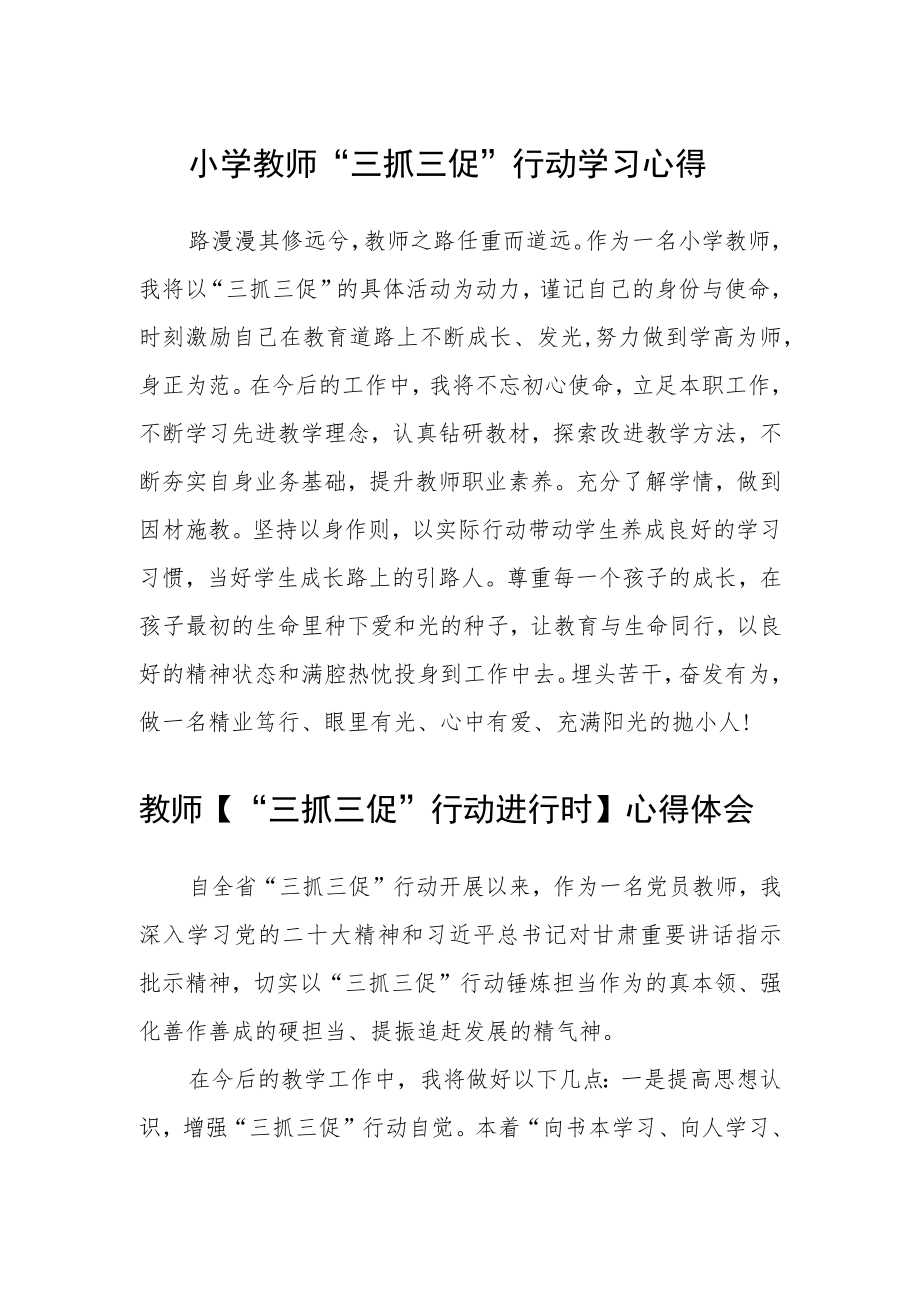 （共三篇）小学教师“三抓三促”行动学习心得.docx_第1页