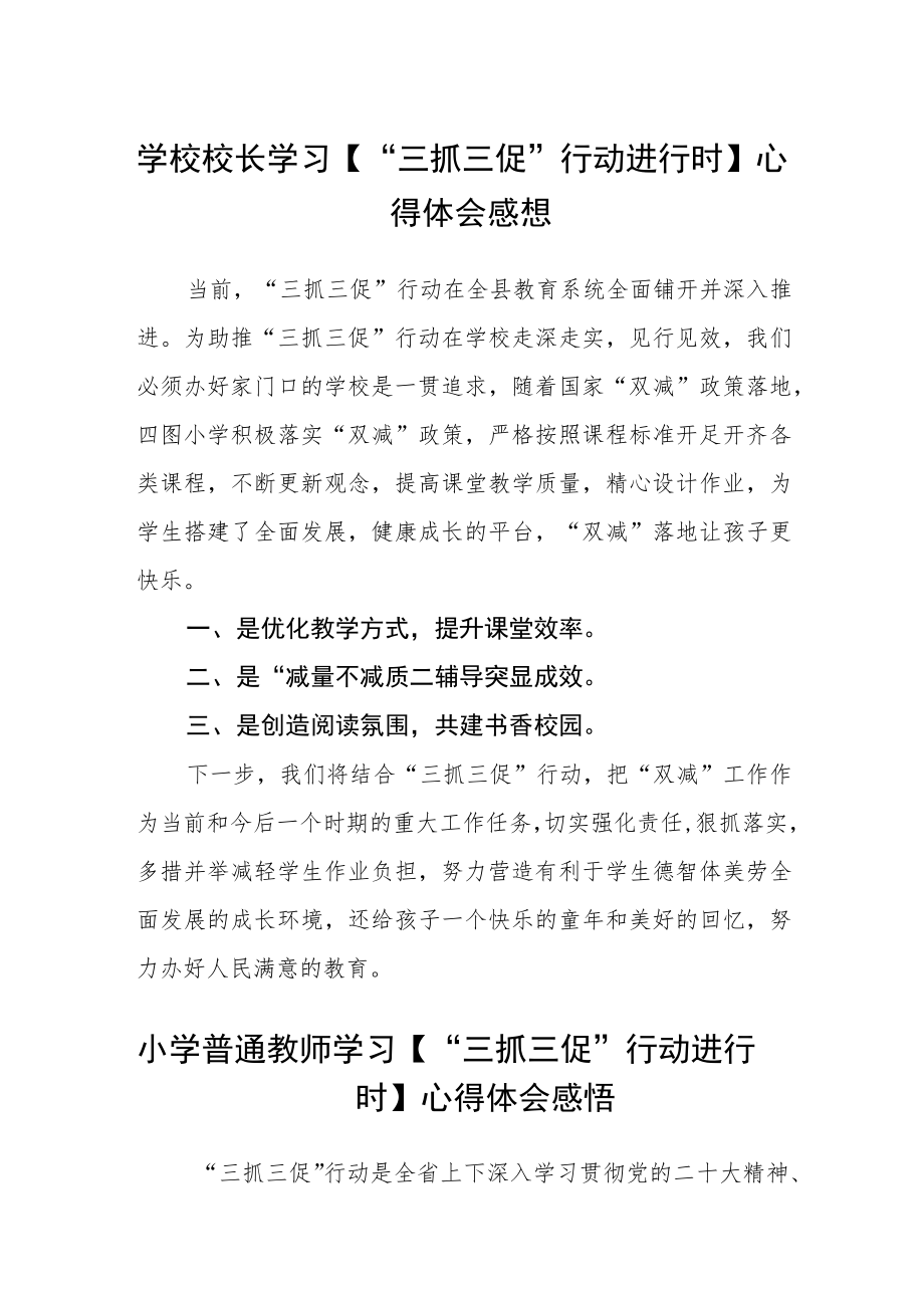 （共三篇）学校校长学习【“三抓三促”行动进行时】心得体会感想.docx_第1页