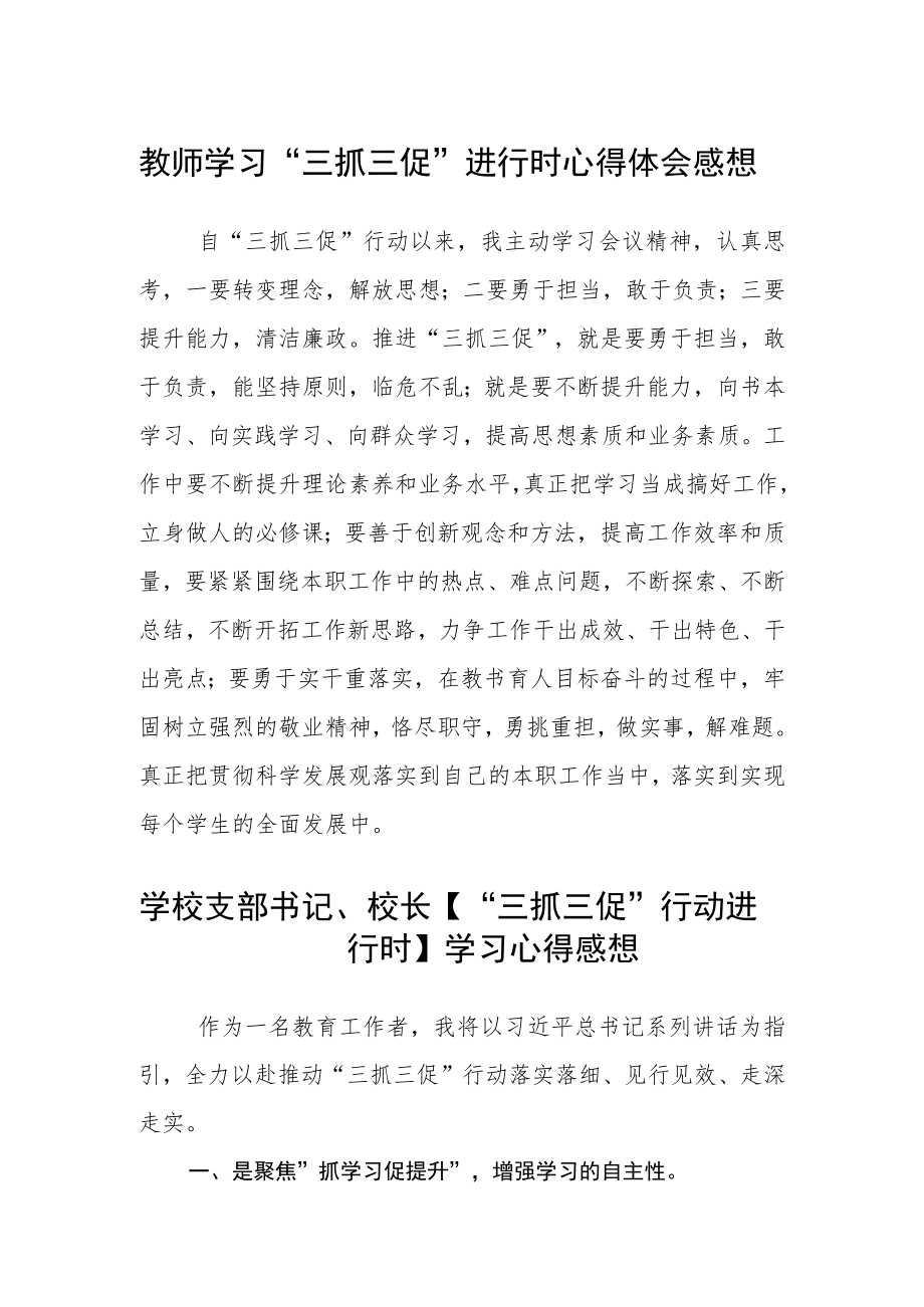 （共三篇）教师学习“三抓三促”进行时心得体会感想.docx_第1页