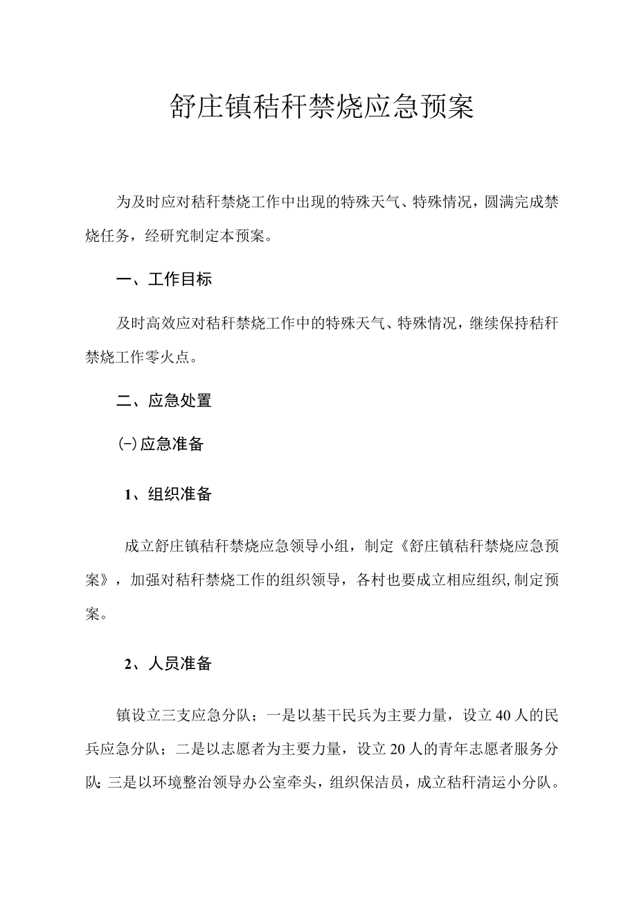 舒庄镇秸秆禁烧应急预案.docx_第1页