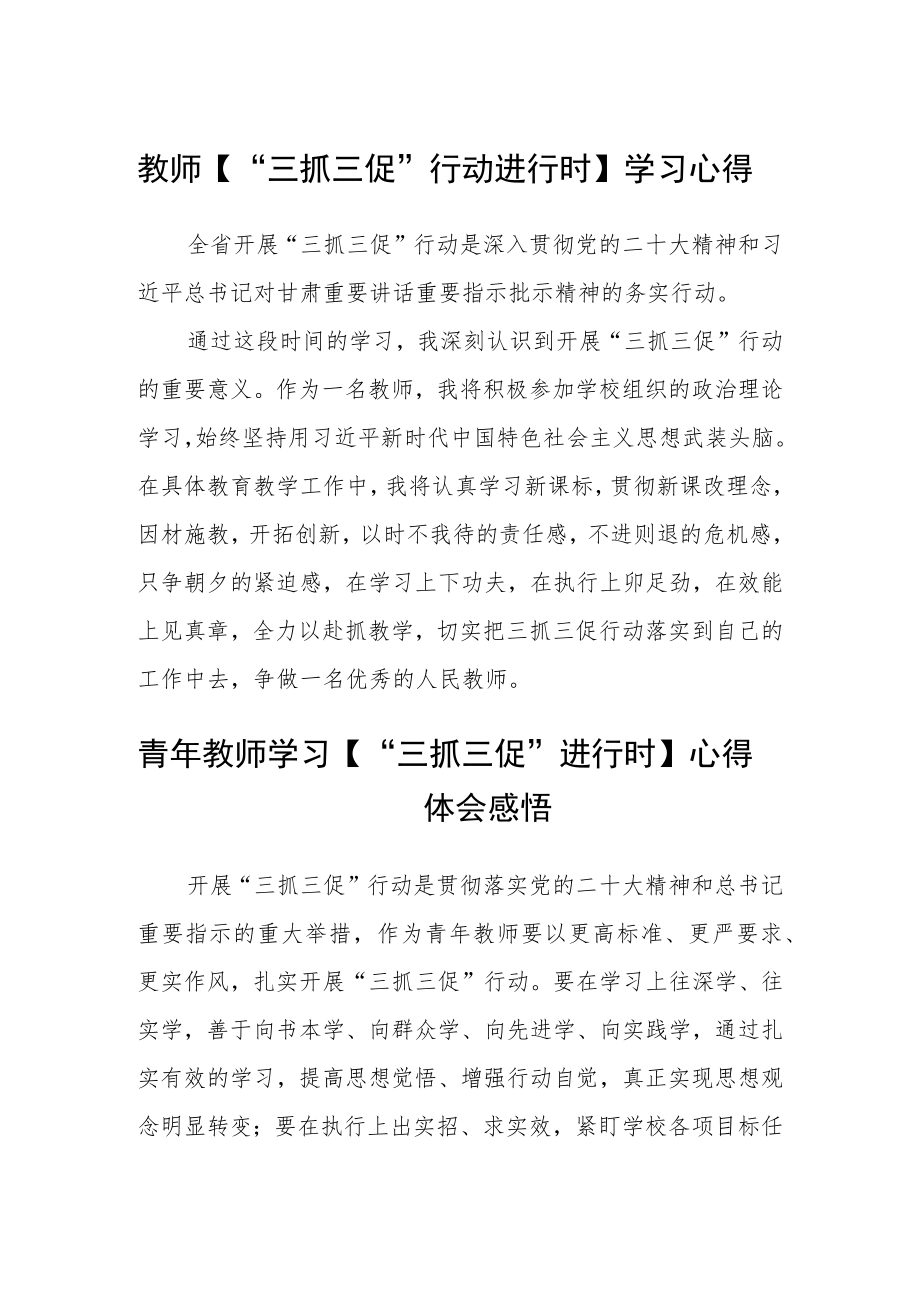 （共三篇）教师【“三抓三促”行动进行时】学习心得.docx_第1页