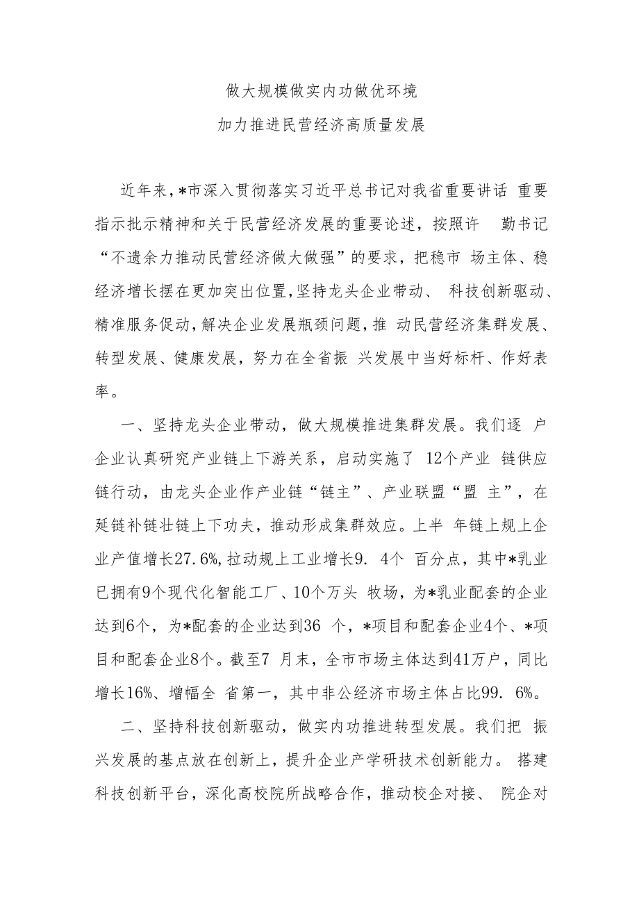 在全省民营经济工作会议上的发言材料.docx_第1页