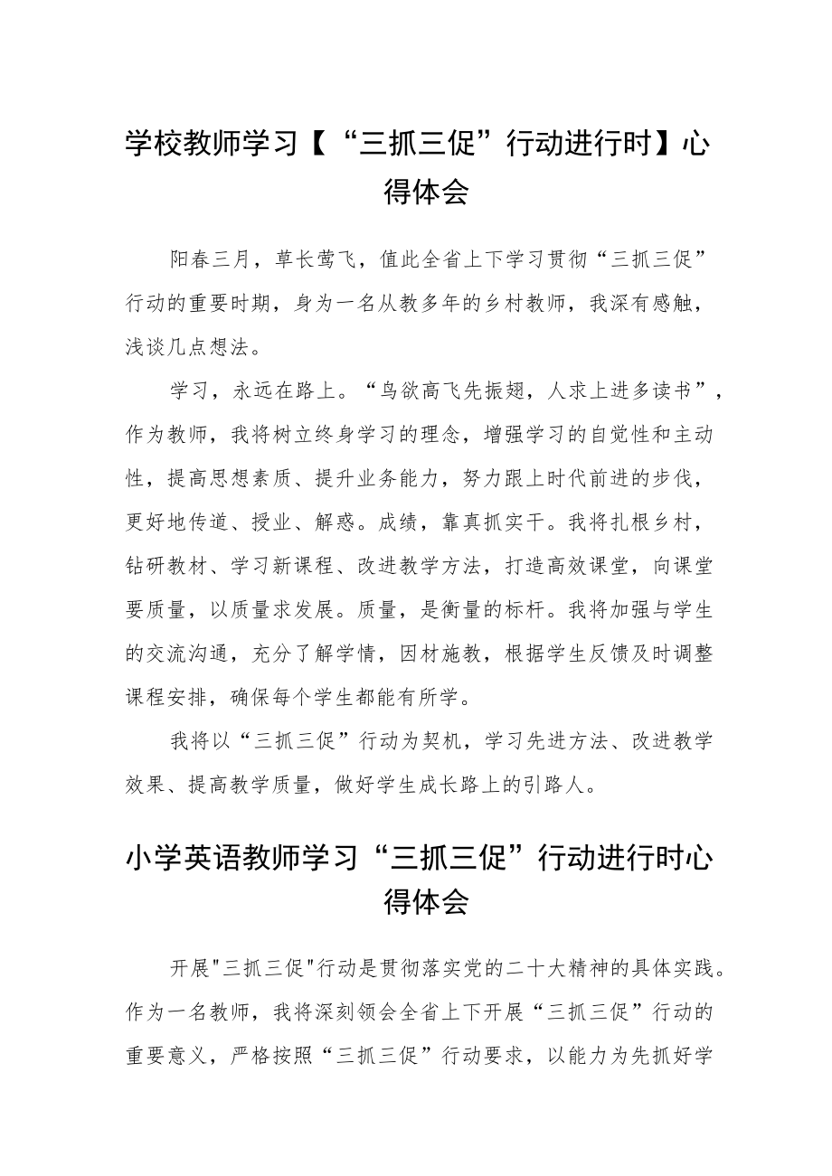 （共三篇）学校教师学习【“三抓三促”行动进行时】心得体会.docx_第1页