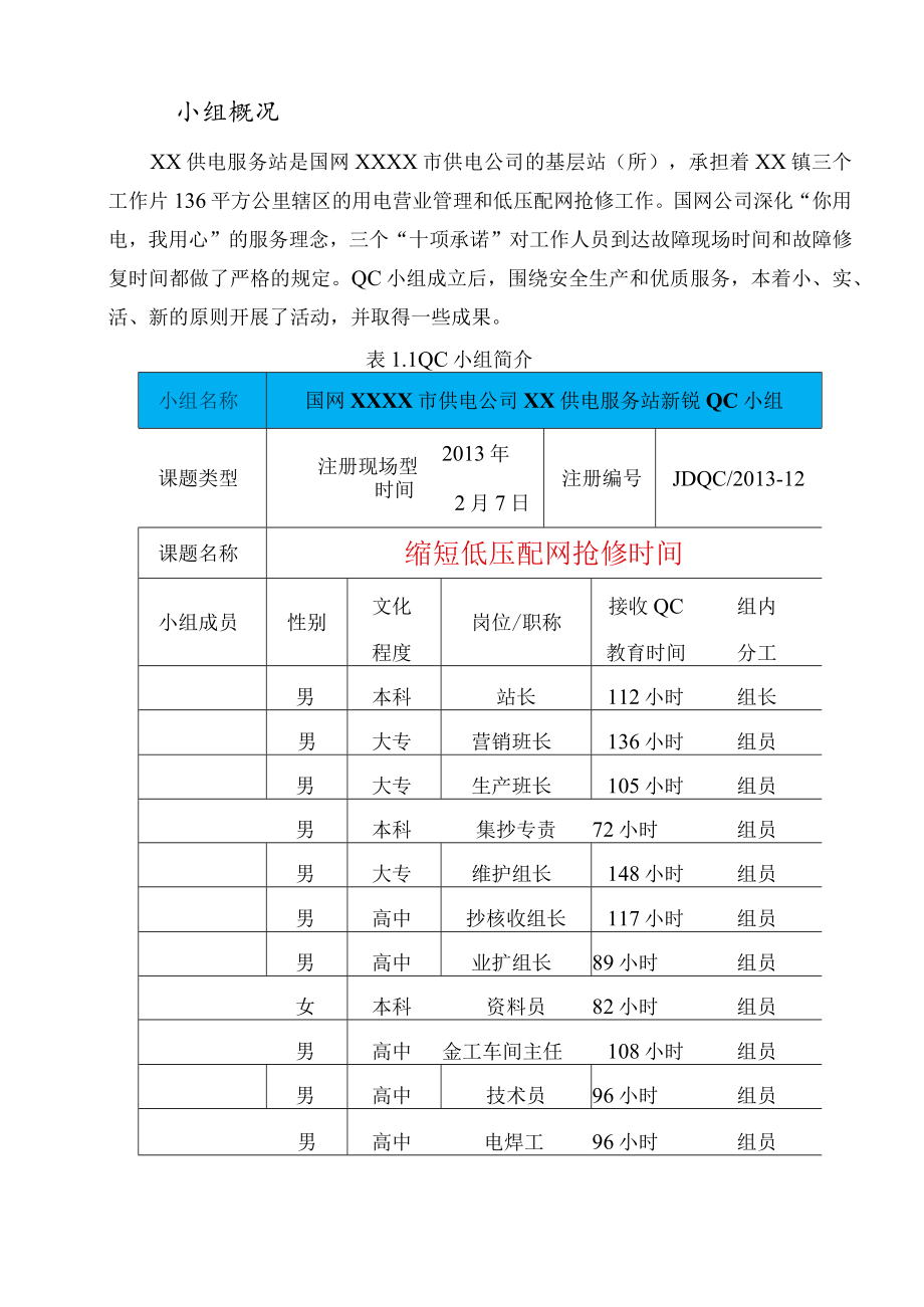 市供电公司QC小组缩短低压配网抢修时间PDCA成果汇报书.docx_第2页