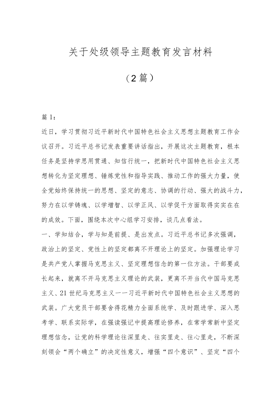 （2篇）关于处级领导主题教育发言材料.docx_第1页