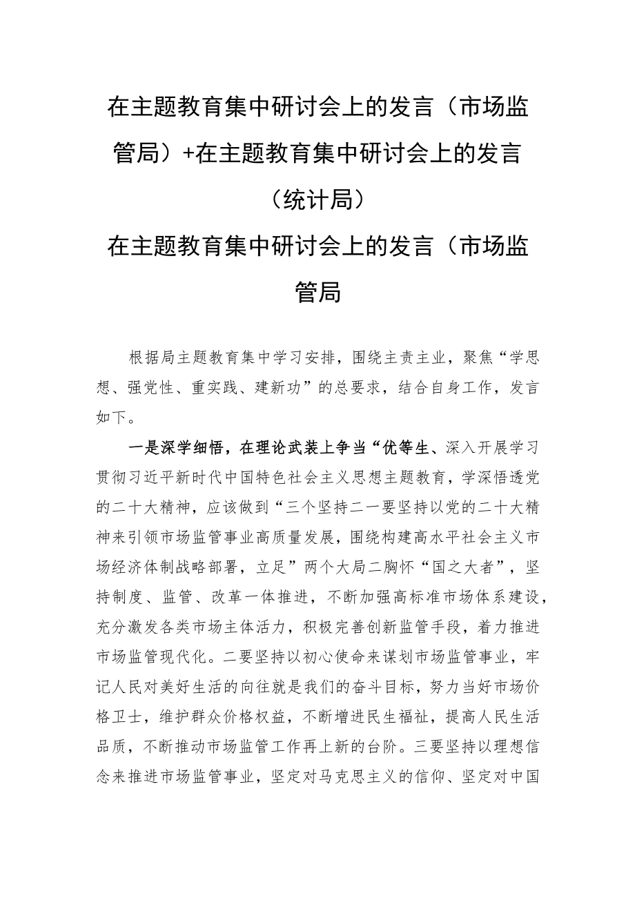 在主题教育集中研讨会上的发言（统计局）+在主题教育集中研讨会上的发言（统计局）.docx_第1页