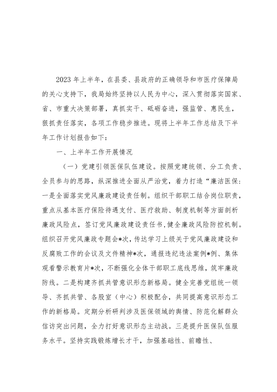 2023年医疗保障局上半年工作总结及下半年工作计划报告.docx_第1页