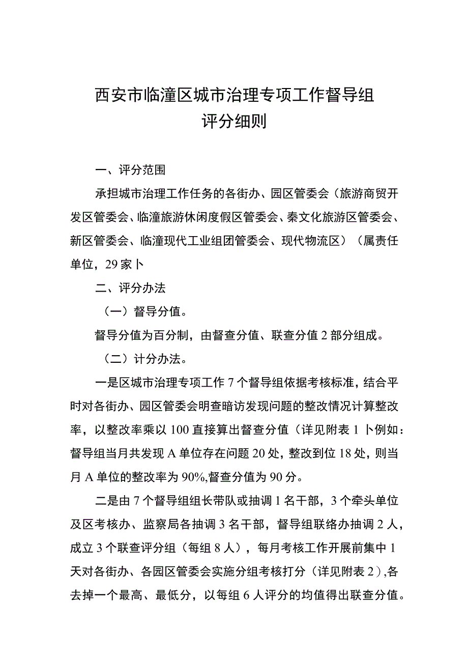 西安市临潼区城市治理专项工作督导组评分细则.docx_第1页