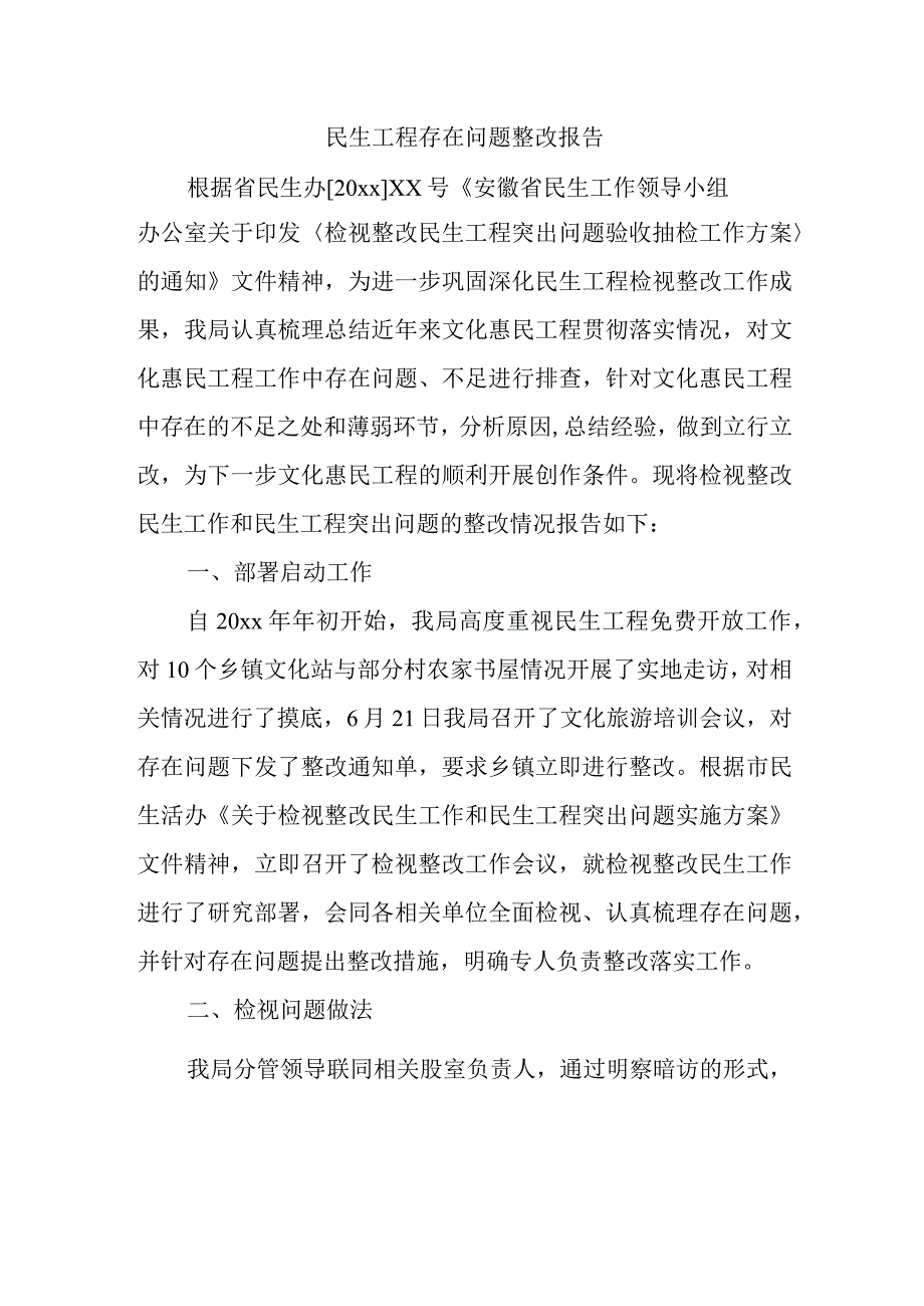 民生工程存在问题整改报告.docx_第1页