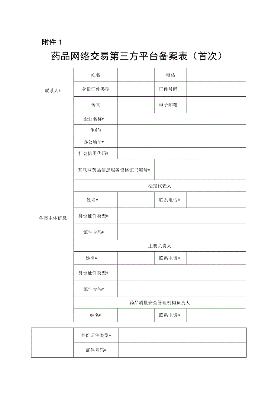 药品网络交易第三方平台备案表、药品网络销售企业报告信息表（首次）.docx_第1页