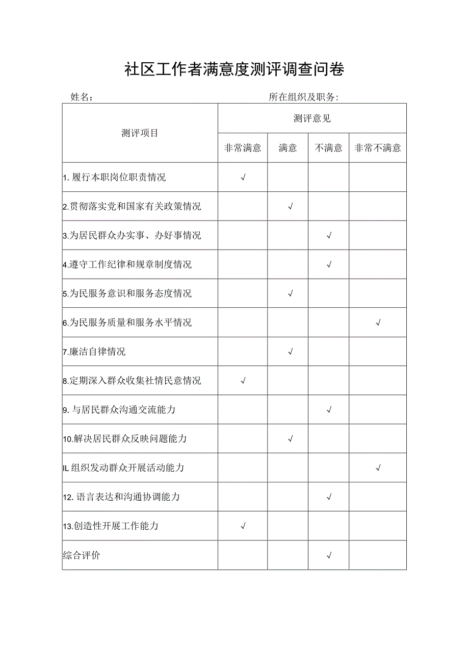 社区工作者满意度测评调查问卷.docx_第1页