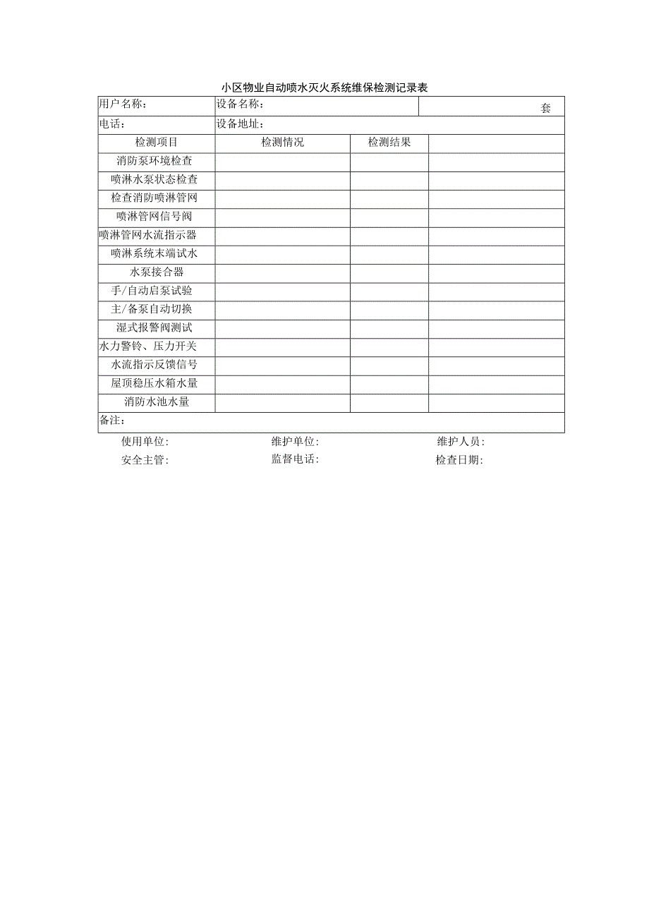 小区物业自动喷水灭火系统维保检测记录表.docx_第1页