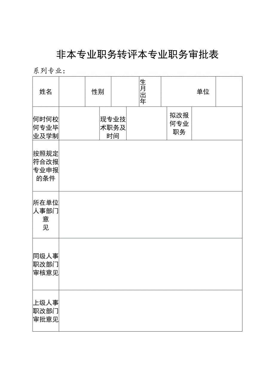 非本专业职务转评本专业职务审批表.docx_第1页