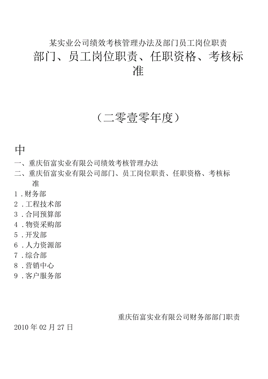 某实业公司绩效考核管理办法及部门员工岗位职责.docx_第1页