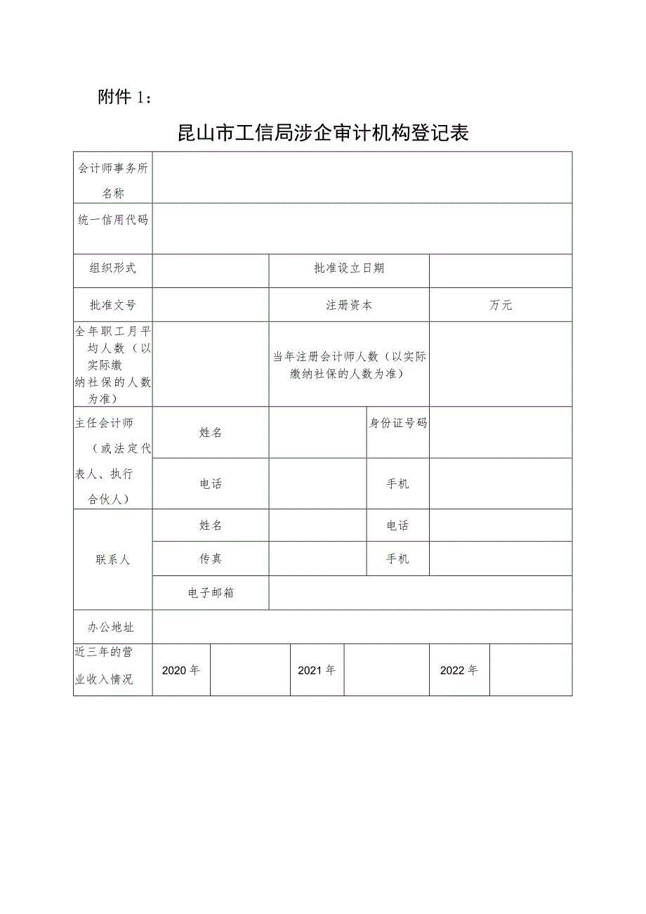 昆山市工信局涉企审计机构登记表.docx_第1页