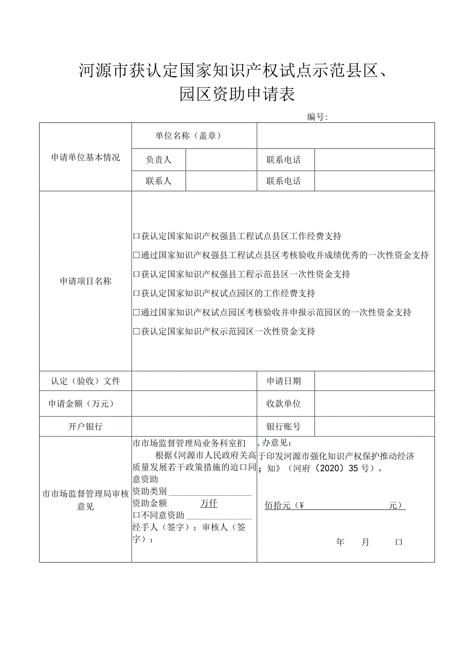 河源市获认定国家知识产权试点示范县区、园区资助申请表.docx_第1页