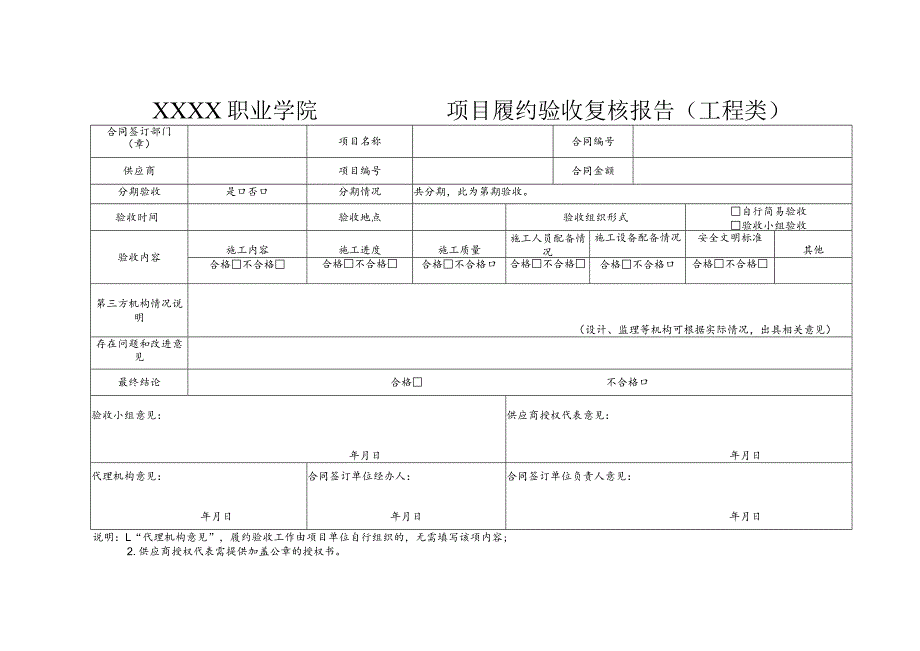 职业学院项目履约验收复核报告单(工程类).docx_第1页