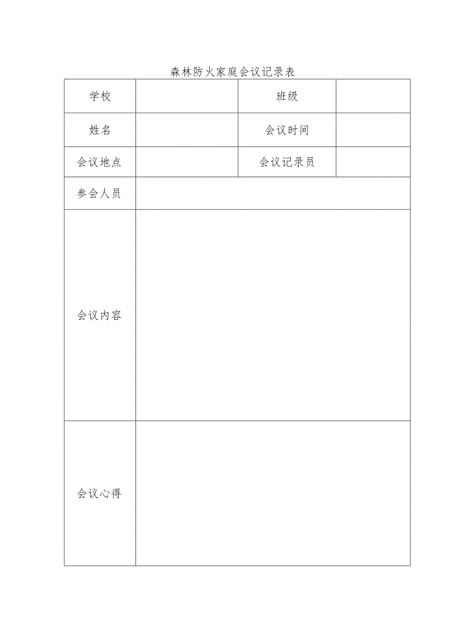 森林防火家庭会议表.docx_第1页