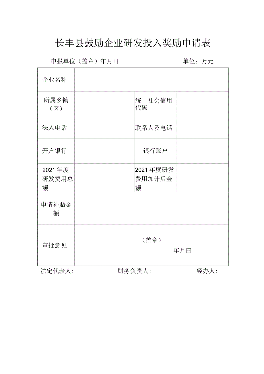 长丰县鼓励企业研发投入奖励申请表.docx_第1页