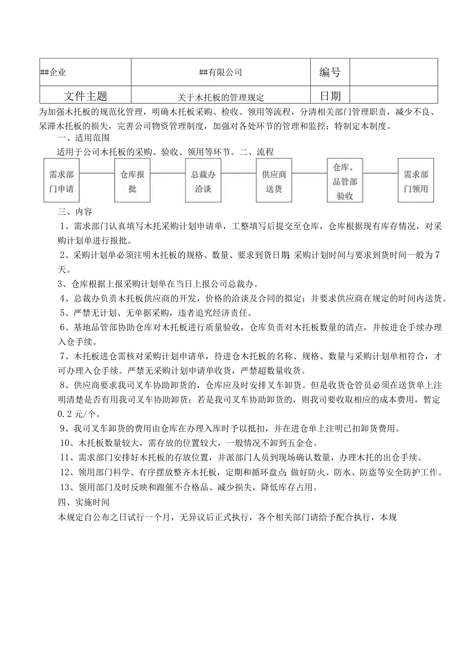 木托板采购、验收及领用管理制度仓库木托板管理规定.docx_第1页