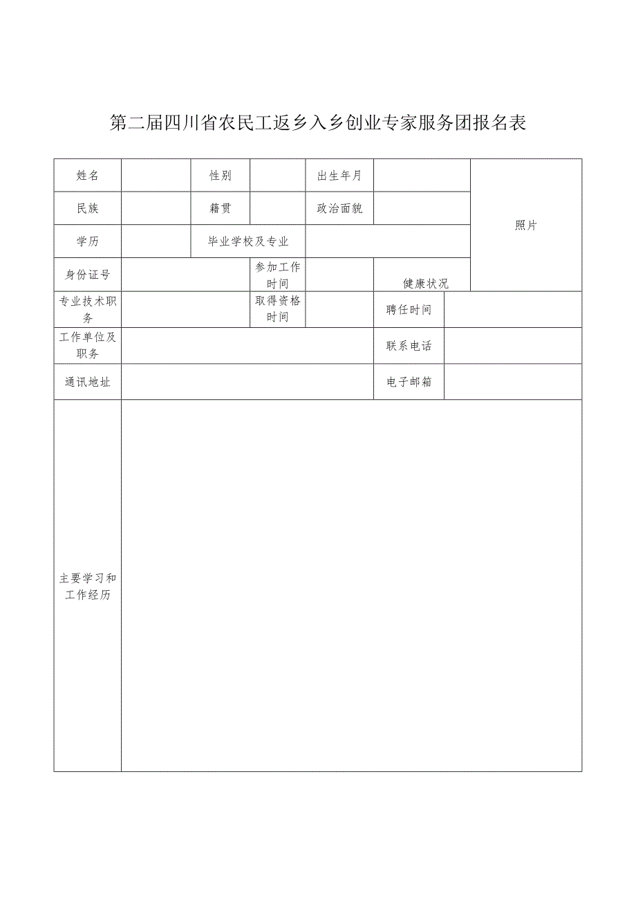 第二届四川省农民工返乡入乡创业专家服务团报名表.docx_第1页