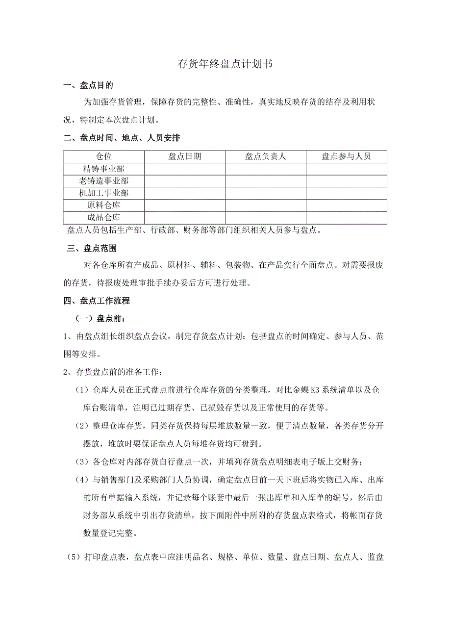 货年终盘点计划书年终盘点工作流程内容、盘点表样表.docx_第1页