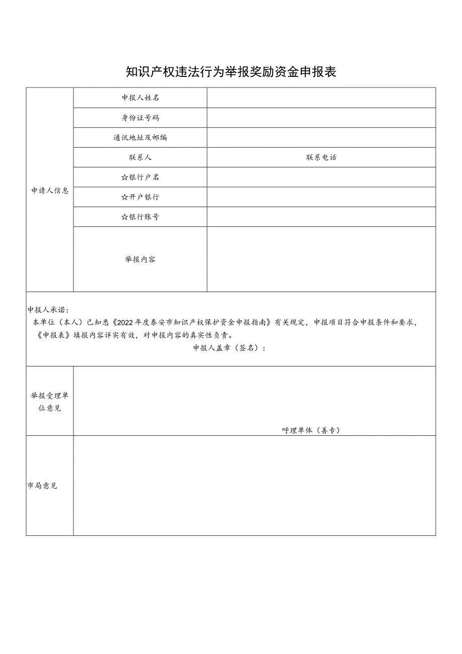 知识产权违法行为举报奖励资金申报表.docx_第1页