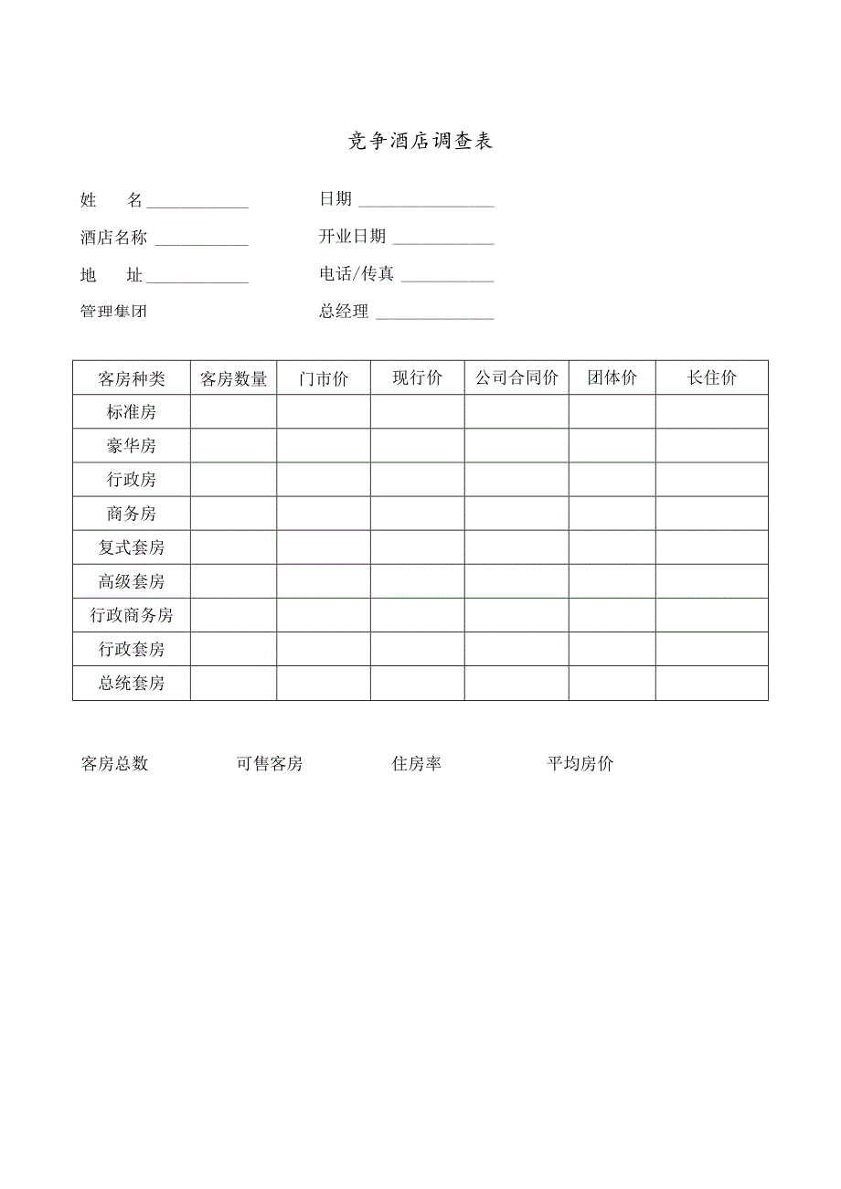 竞争酒店调查表(doc 1页).docx_第1页