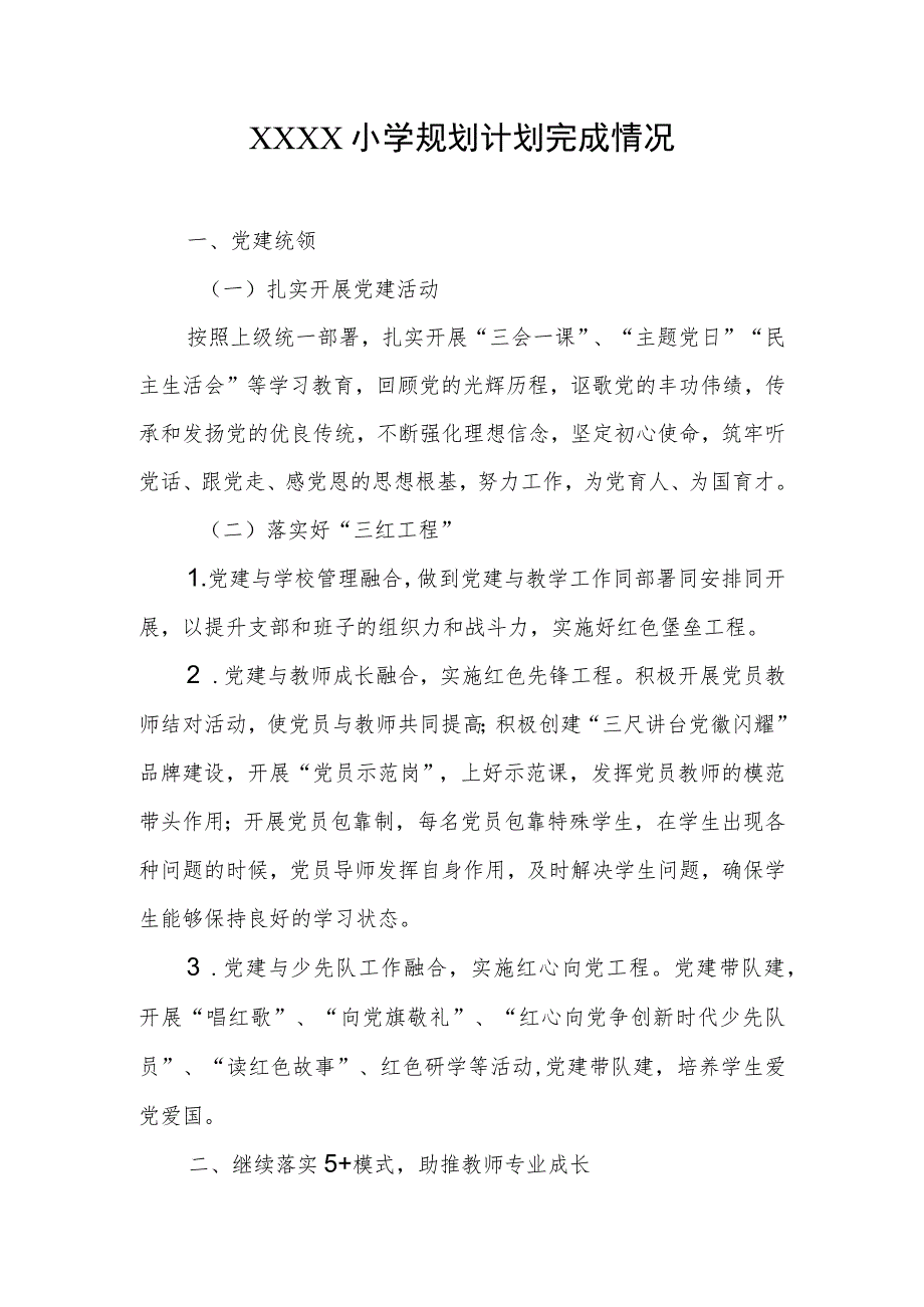 小学规划计划完成情况.docx_第1页