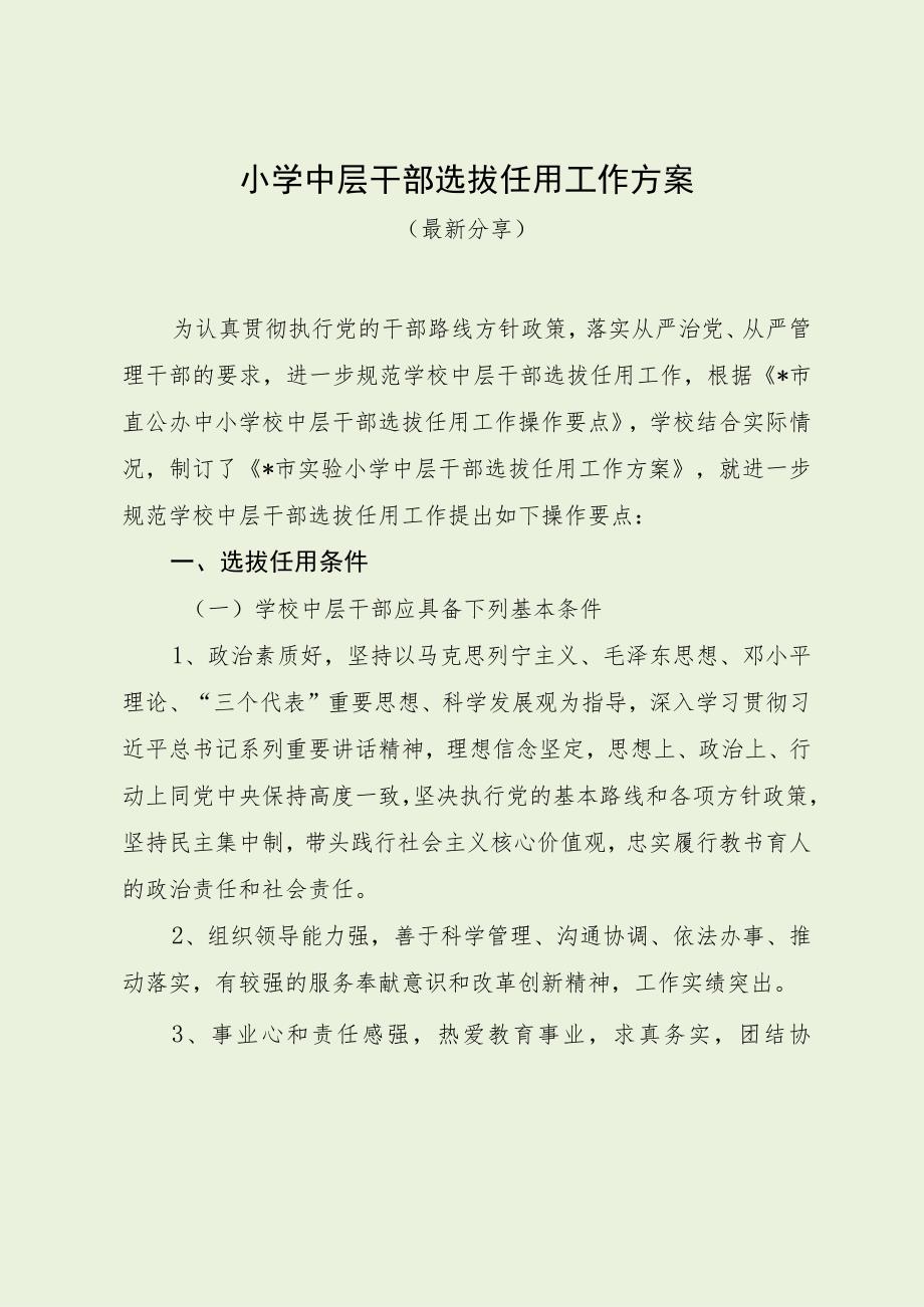 小学中层干部选拔任用工作方案（最新分享）.docx_第1页