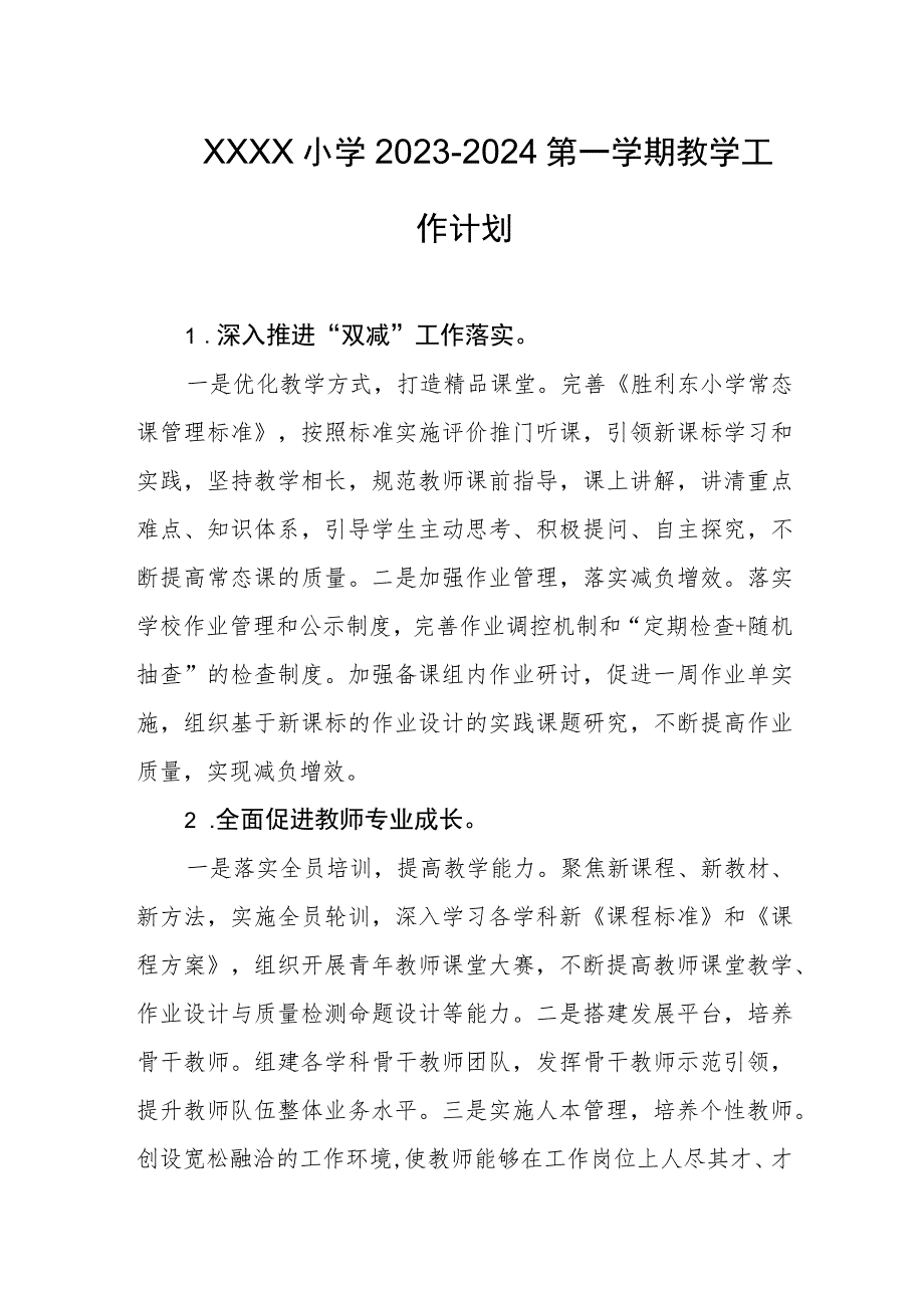 小学2023-2024第一学期教学工作计划.docx_第1页