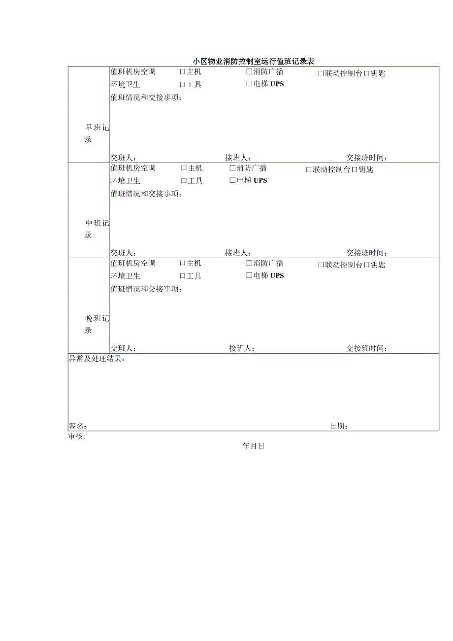 小区物业消防控制室运行值班记录表.docx_第1页