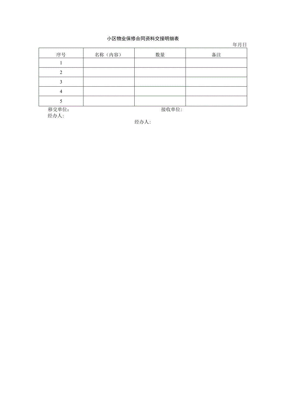 小区物业保修合同资料交接明细表.docx_第1页