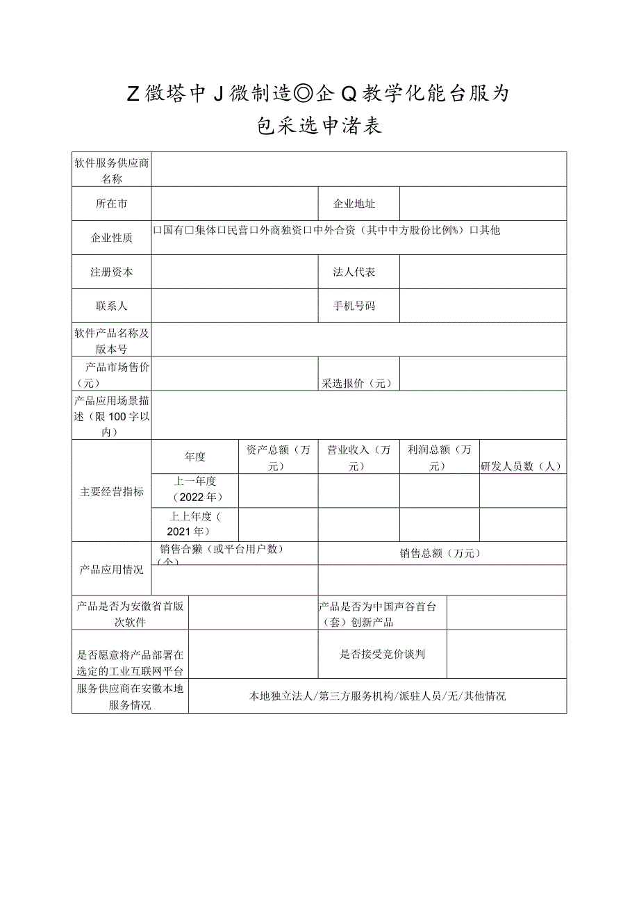 安徽省中小微制造业企业数字化软件服务包采选申请表.docx_第1页