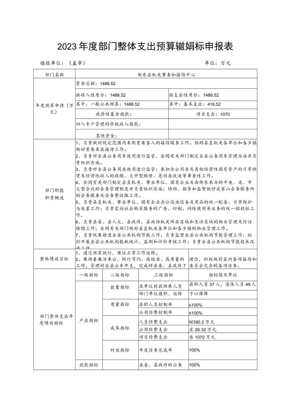 2023年度部门整体支出预算绩效目标申报表.docx_第1页