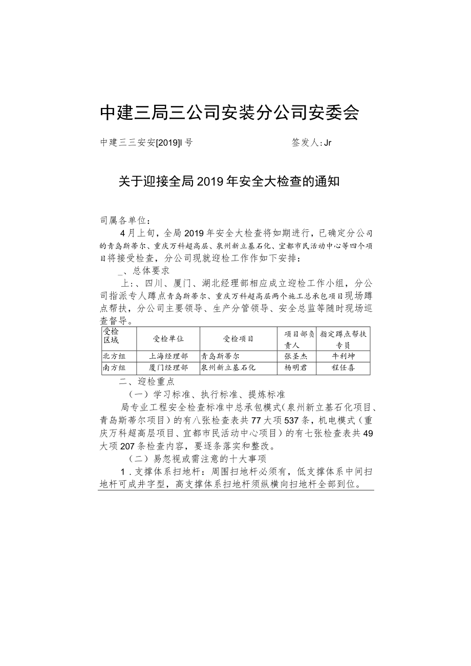 关于迎接全局2019年安全大检查的通知.docx_第1页