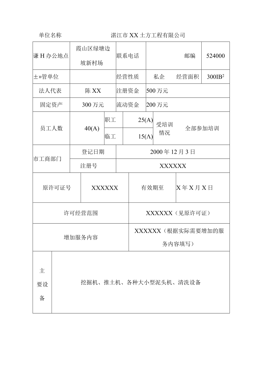 湛江市从事城市生活垃圾经营性清扫、收集、运输、处理服务许可增加服务内容申请审批表.docx_第2页